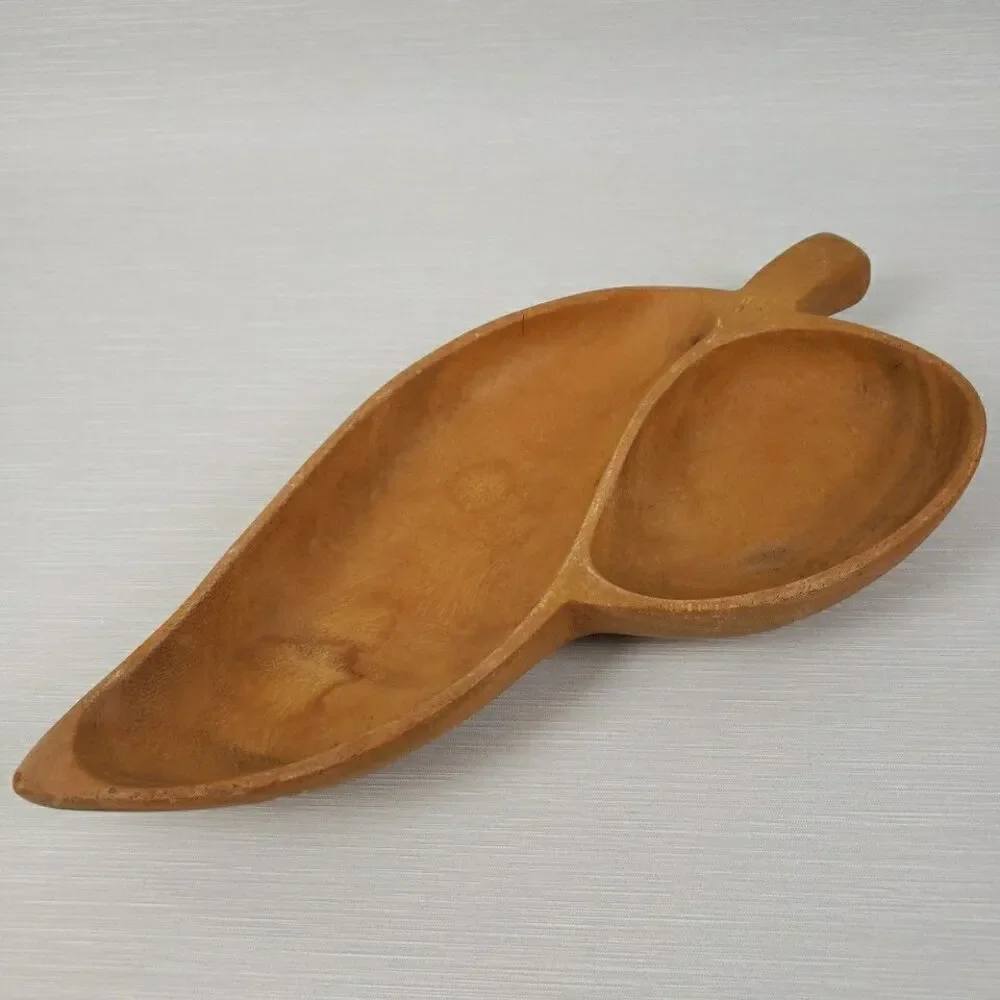 VTG Leilani Monkey Pod Wood Leaf Tray Hollywood Regency MCM Tiki Farmhouse